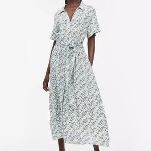 Pale Blue Floral Maxi Shirt Dress